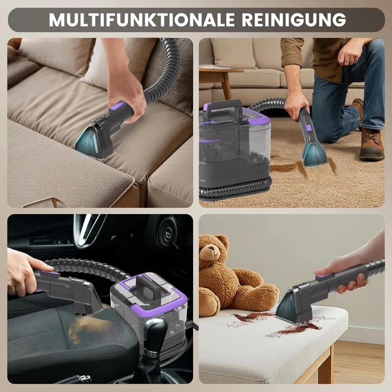 Polsterreiniger & Waschsauger mit Reinigungsmittel & Selbstreinigung, 450W Nass-/Trockensauger – 2L Tank, 10Kpa Saugleistung, Teppichreiniger für Sofa