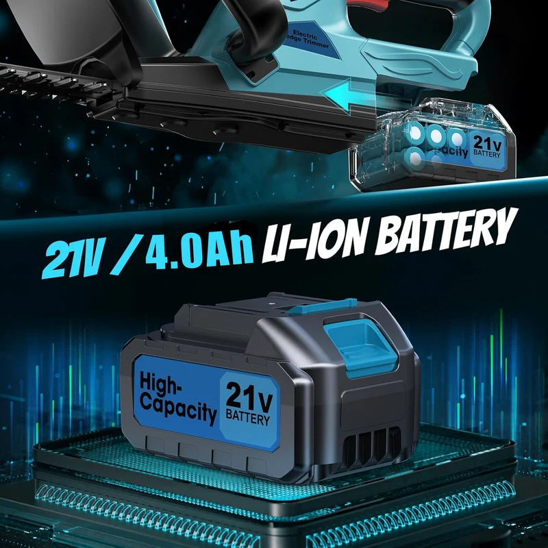 500W Akku Heckenschere mit Bürstenlosem Motor – 530 mm Schnittlänge, 4000mAh Akku & Ladegerät – für Hecken & Sträucher, 20 mm Schnittstärke, Blau