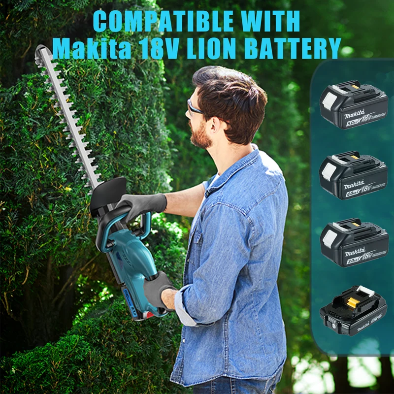 500W Akku Heckenschere mit Bürstenlosem Motor–530 mm Schnittlänge, kompatibel für Makita 18V Akku,für Hecken & Sträucher,20 mm Schnittstärke,onhe akku