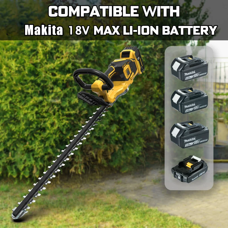 Akku Heckenschere kompatibel für Makita 18V Akku, Heckenschere elektrisch | 560mm Schnittlänge | Bürstenloser Motor | 3 Geschwindigkeiten, ohne Akku