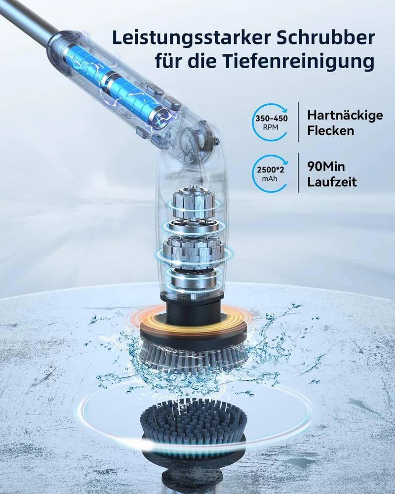 Elektrische Reinigungsbürste, Fugenreiniger mit verstellbarem Griff und 8 austauschbaren Aufsätzen, elektrische Reinigungsbürste für Badezimmer, Fliesen, Boden, Küche