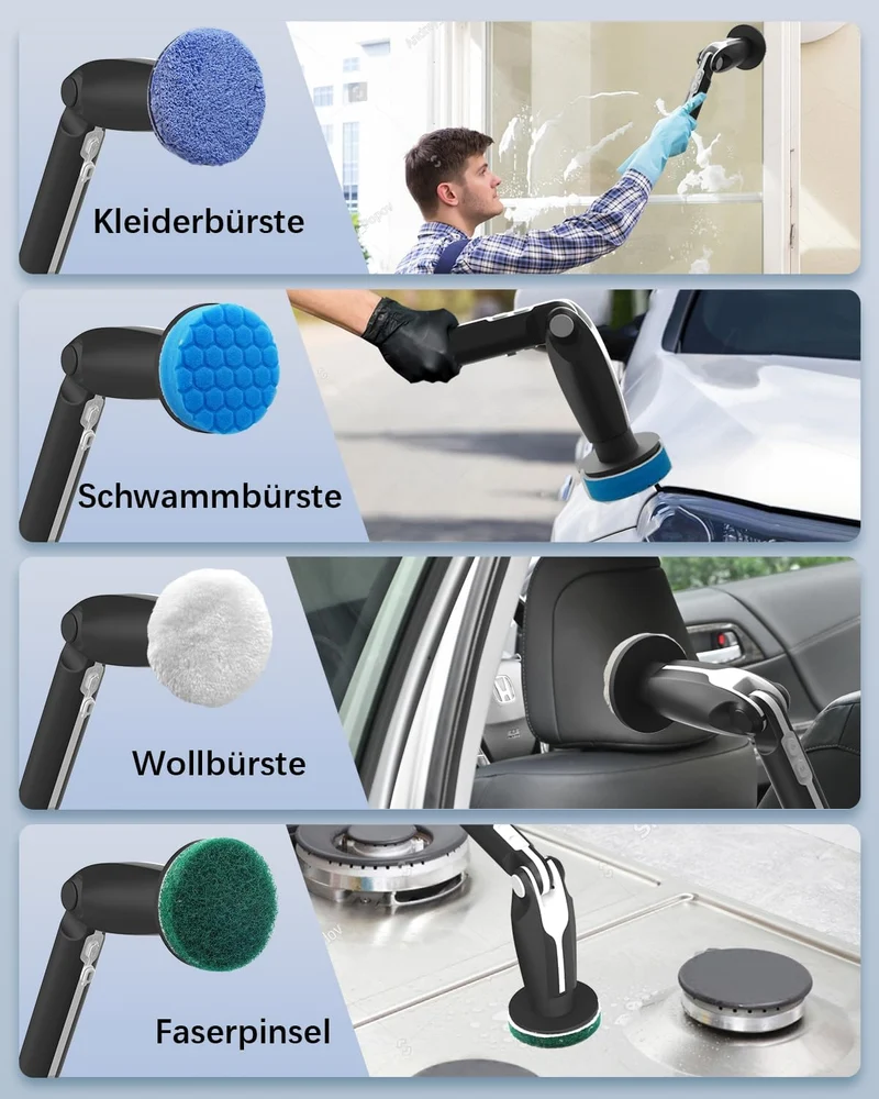 Elektrische Reinigungsbürste, Fugenreiniger mit verstellbarem Griff und 8 austauschbaren Aufsätzen, elektrische Reinigungsbürste für Badezimmer, Fliesen, Boden, Küche