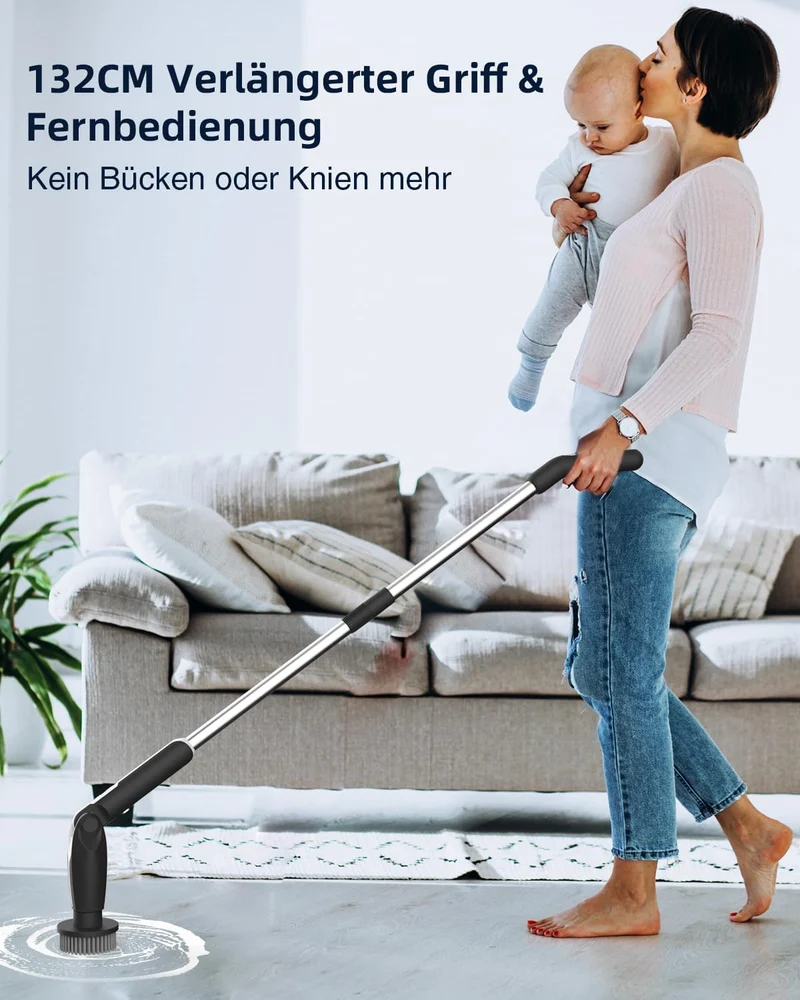 Elektrische Reinigungsbürste, Fugenreiniger mit verstellbarem Griff und 8 austauschbaren Aufsätzen, elektrische Reinigungsbürste für Badezimmer, Fliesen, Boden, Küche