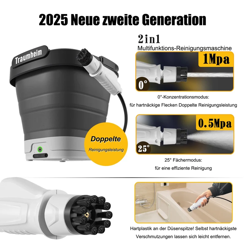 Kabelloser Tragbar Akku Hochdruckreiniger mit 12L Tank, Faltbar, USB-C, 3 Düsen, Tragbare Hochdruckreiniger für Auto, Garten, Camping, Haustiere & Outdoor-Reinigung