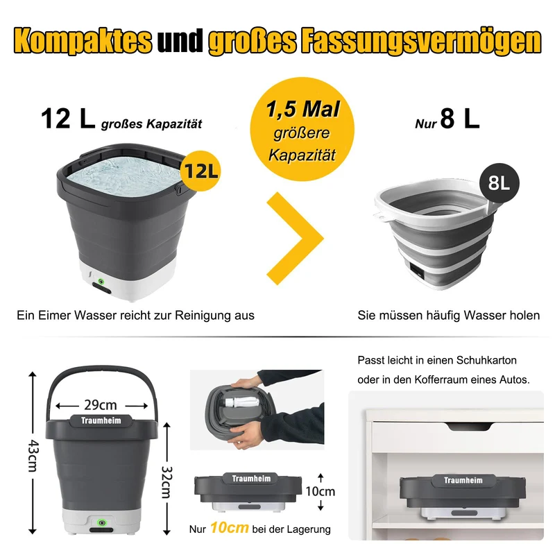 Kabelloser Tragbar Akku Hochdruckreiniger mit 12L Tank, Faltbar, USB-C, 3 Düsen, Tragbare Hochdruckreiniger für Auto, Garten, Camping, Haustiere & Outdoor-Reinigung