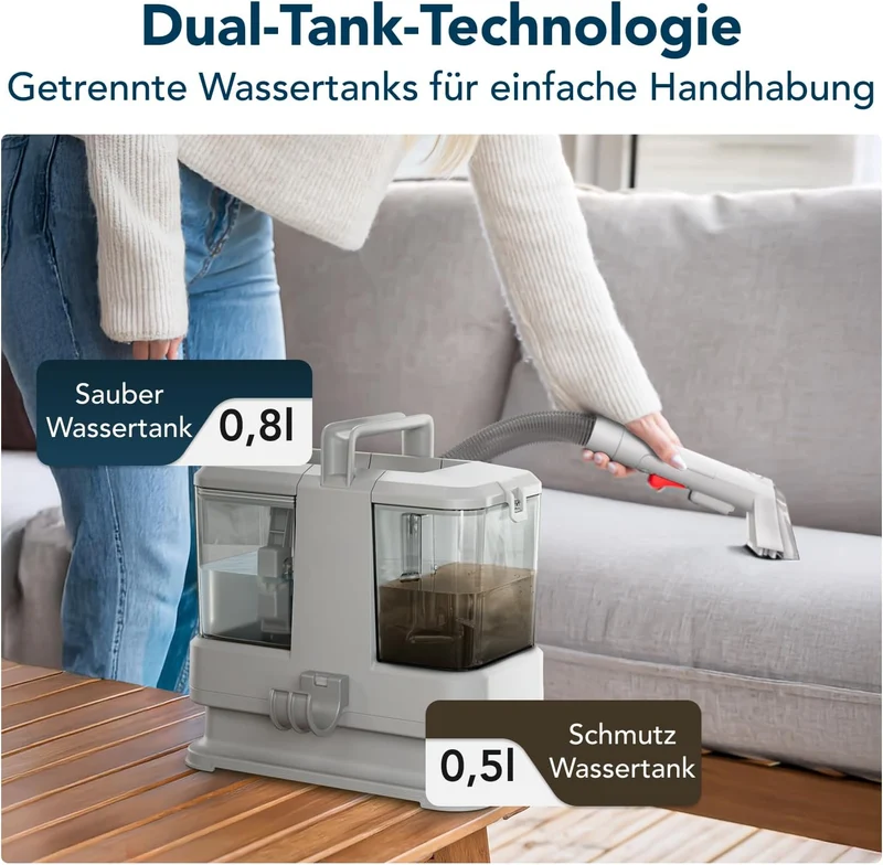 Waschsauger Polsterreiniger Gerät mit Reinigungsmittel, 2-in-1 Bürstenaufsatz, Nass Trockensauger für Teppiche,Treppen,Polster,Sofa,Auto,Tiere,Flecken
