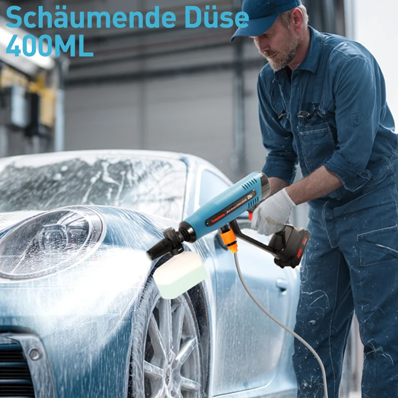 Hochdruckreinigerpistole ,Akku Hochdruckreiniger, Hochdruckpistole Waschpistole mit 2 Akkus und Wasserschlauch 5 M, 6-in-1 Düse., Druckreinigerpistole