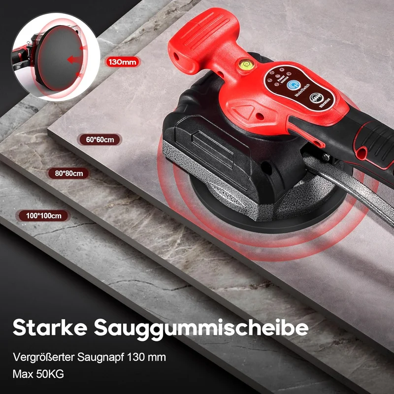 Fliesen Vibrationsgerät, Akku Fliesenrüttler, Fliesenleger Maschine mit 5 Gang Geschwindigkeit, Wandfliesen mit 2 Akkus, für 0.6-1.5m Fliesen