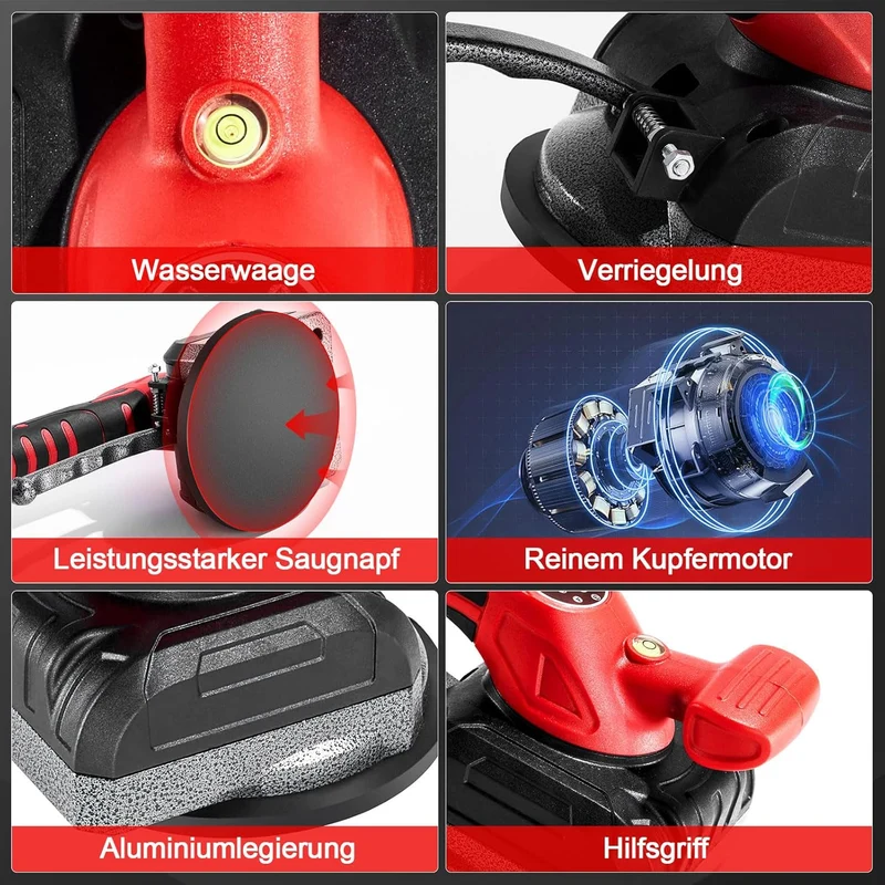 Fliesen Vibrationsgerät, Akku Fliesenrüttler, Fliesenleger Maschine mit 5 Gang Geschwindigkeit, Wandfliesen mit 2 Akkus, für 0.6-1.5m Fliesen
