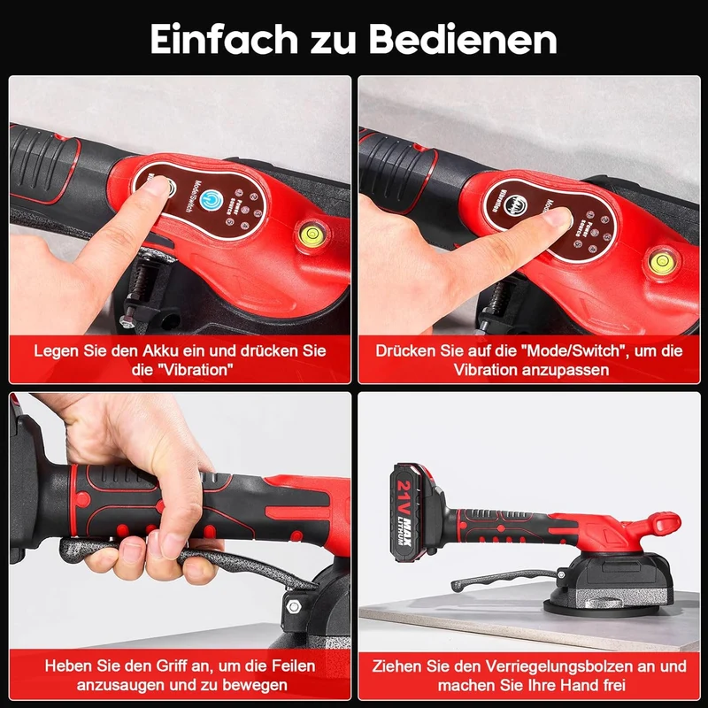 Fliesen Vibrationsgerät, Akku Fliesenrüttler, Fliesenleger Maschine mit 5 Gang Geschwindigkeit, Wandfliesen mit 2 Akkus, für 0.6-1.5m Fliesen