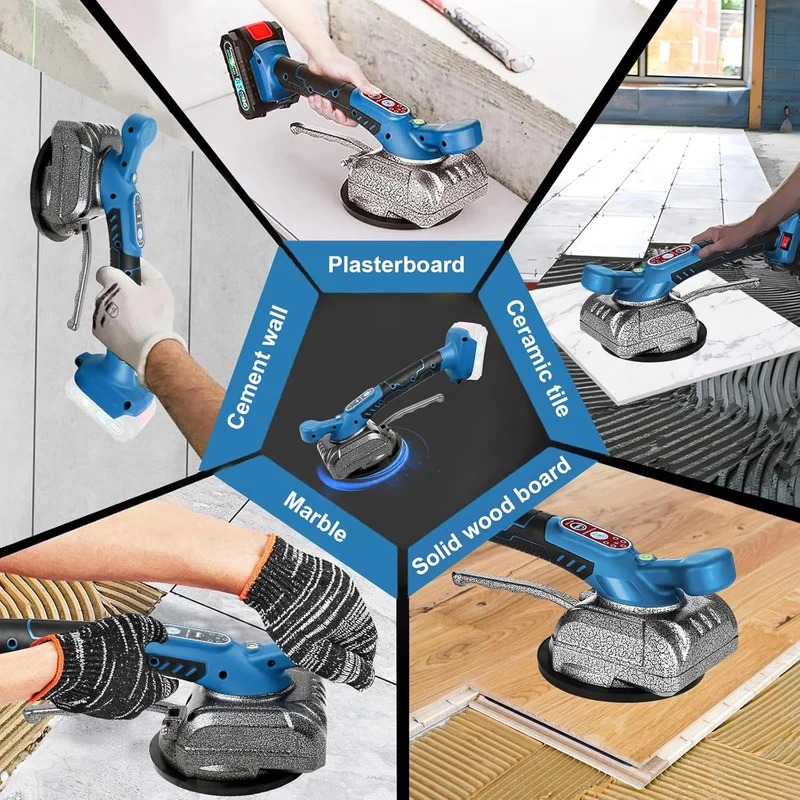 Fliesenvibrator Elektrisch, 100KG Fliesenleger Maschine, Fliesenrüttler, 5 Gänge einstellbar, 10000 RPM, mit 2 x 21V-Akkus, Fliesenvibrationsmaschine