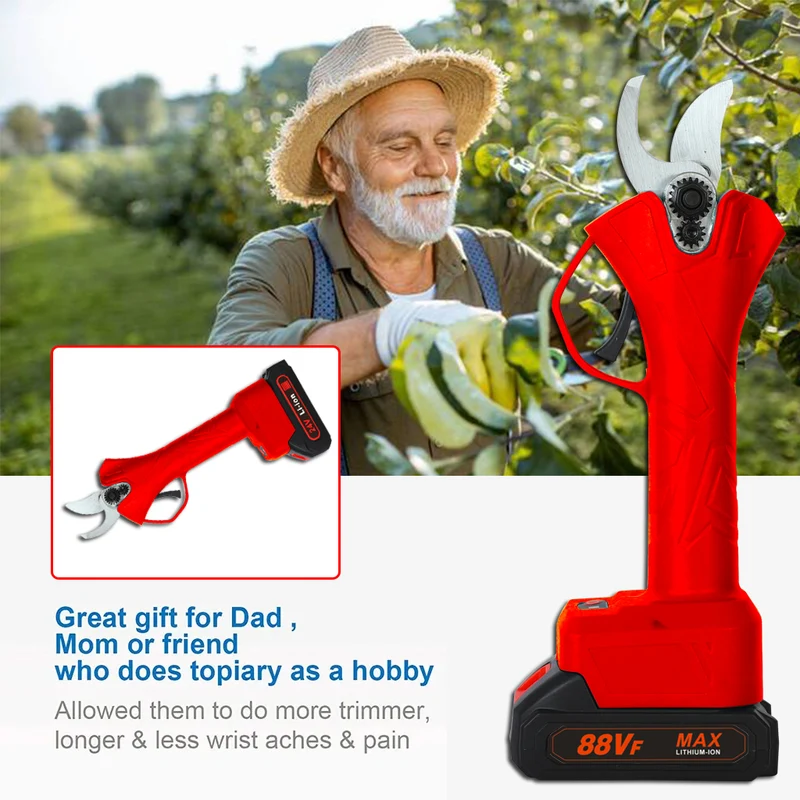 Professionelle Akku Astschere 21V Schnurlose Elektrische Gartenschere, 0-25mm Akku Astschere, mit 2 Stück Batterien Baumschere