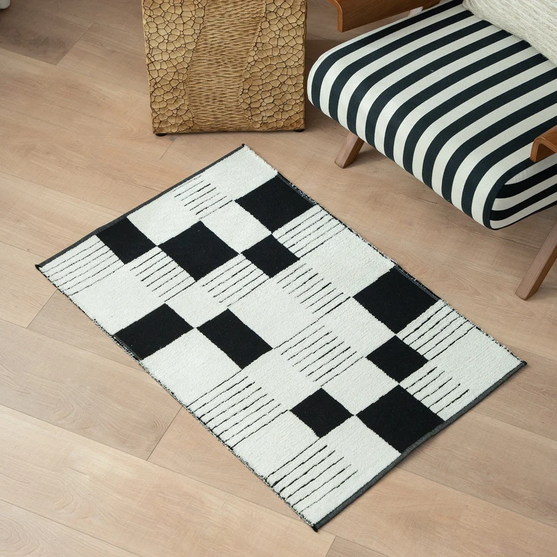 Moderner Läufer-Teppich mit grafischem Schachbrettmuster und kurzfloriger Struktur Karnz
