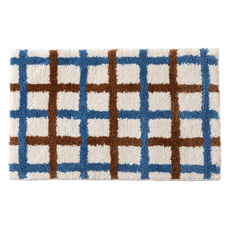 Kurzflor-Badvorleger mit geometrischem Karomuster und rutschfester Unterseite Karnz