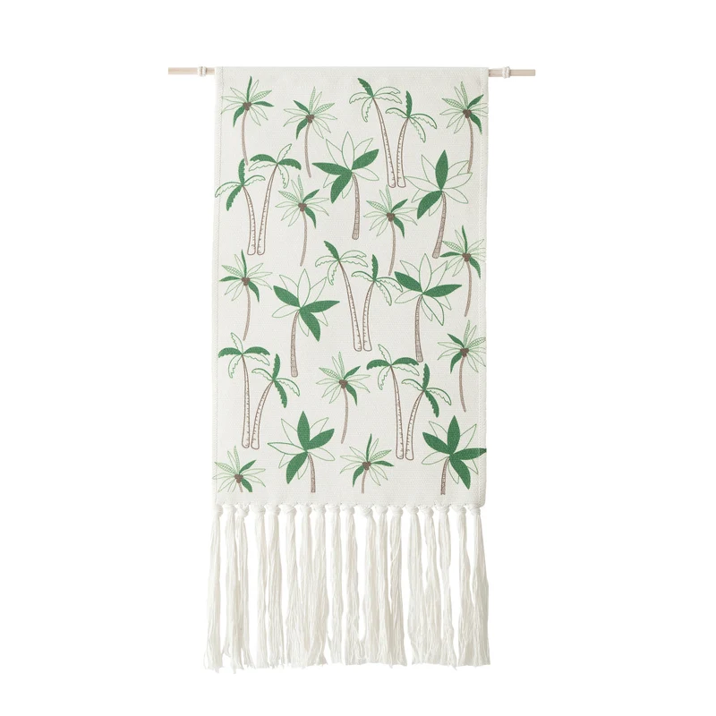 Gewebter Wandbehang mit floraler Jacquardstruktur und langen Fransen Karnz