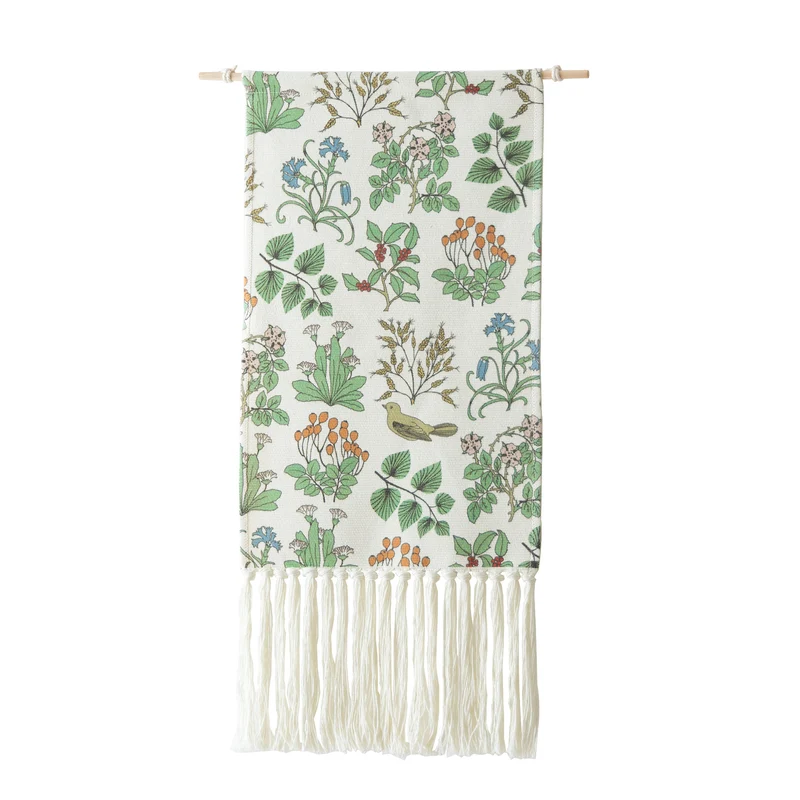 Gewebter Wandbehang mit floraler Jacquardstruktur und langen Fransen Karnz