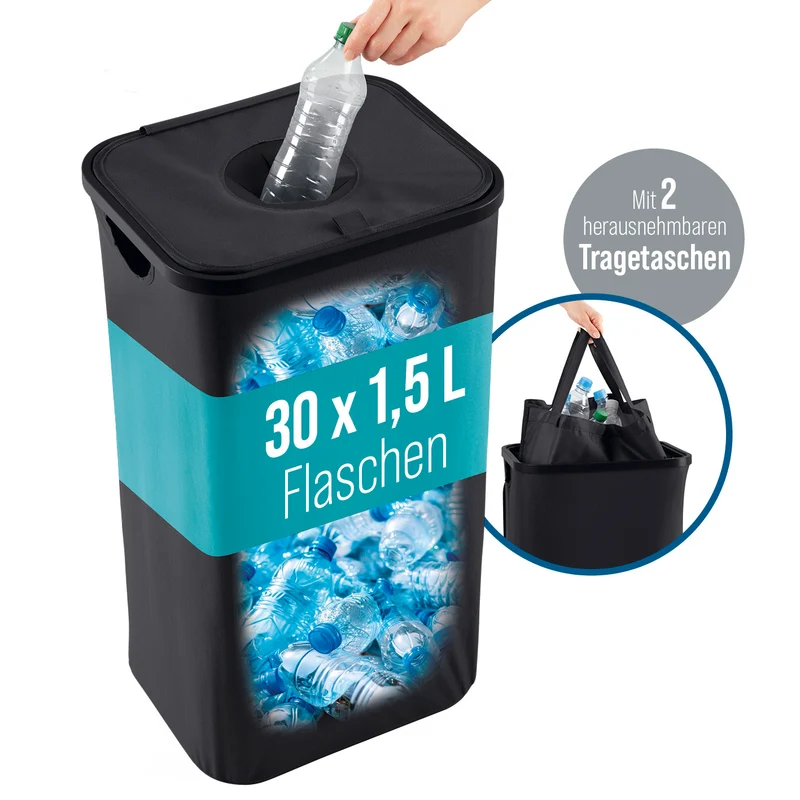 WELLENBORG Pfandflaschen-Sammelbehälter, 100 l - 2 Tragetaschen, Klettverschluss