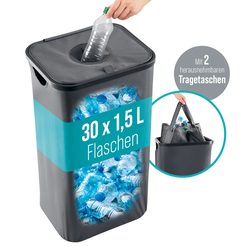 WELLENBORG Pfandflaschen-Sammelbehälter, 100 l - 2 Tragetaschen, Klettverschluss