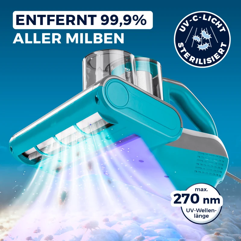 CLEANmaxx Milbensauger Rotation Power - entfernt 99,9 % Milben - mit UV-C-Licht