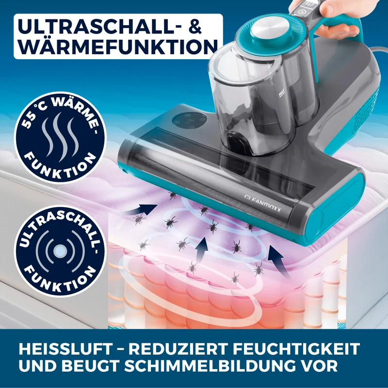 CLEANmaxx Milbensauger Rotation Power - entfernt 99,9 % Milben - mit UV-C-Licht