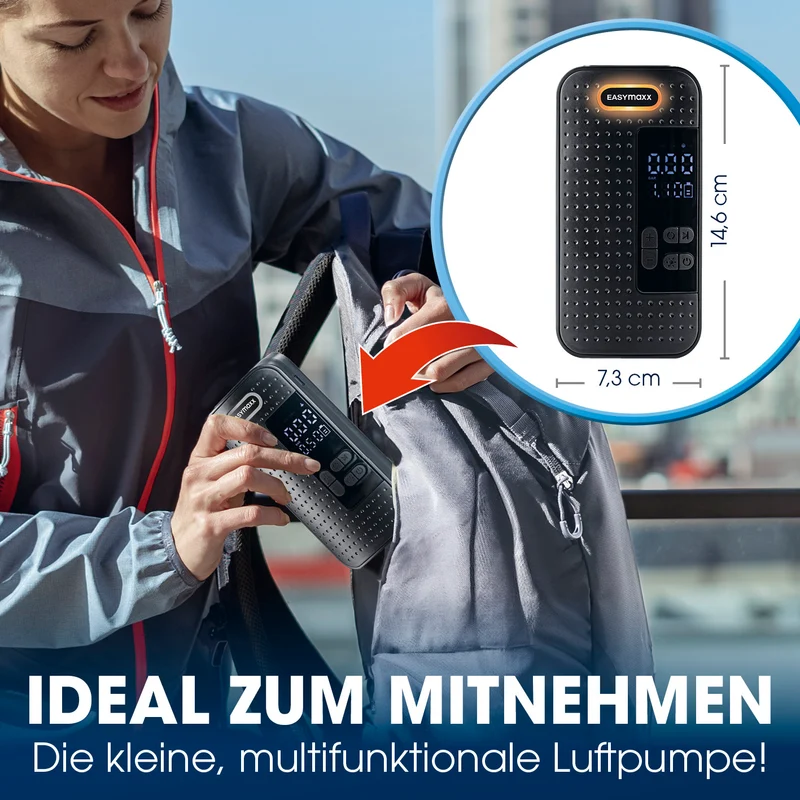 EASYmaxx Akku-Handkompressor - für Fahrrad, Auto & Bälle - mit Display - USB