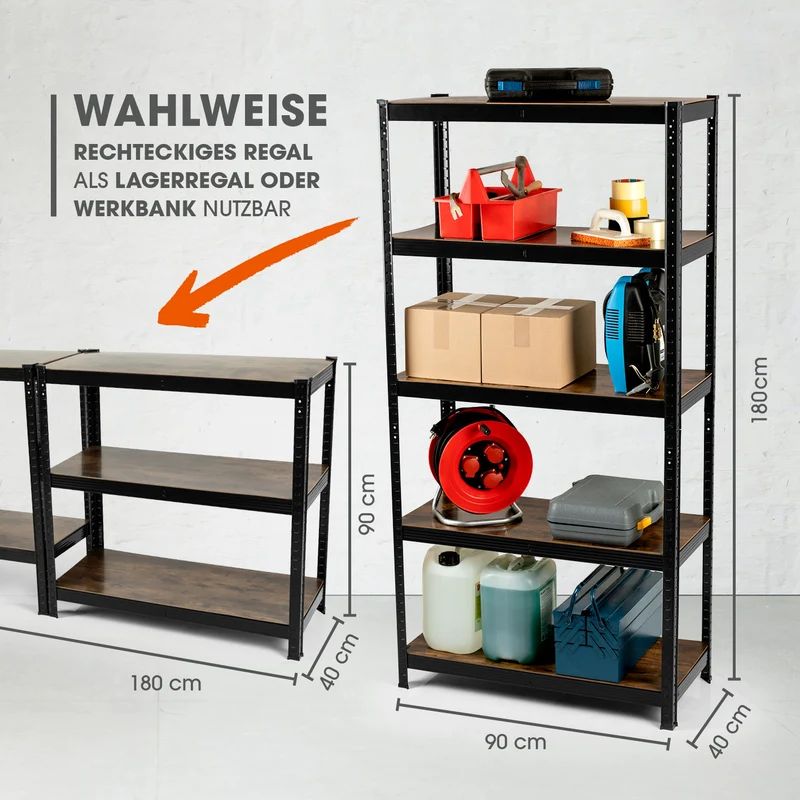 EASYmaxx 2 in 1 Schwerlastregal & Werkbank, 180 x 90 x 40 cm - 875 kg Traglast