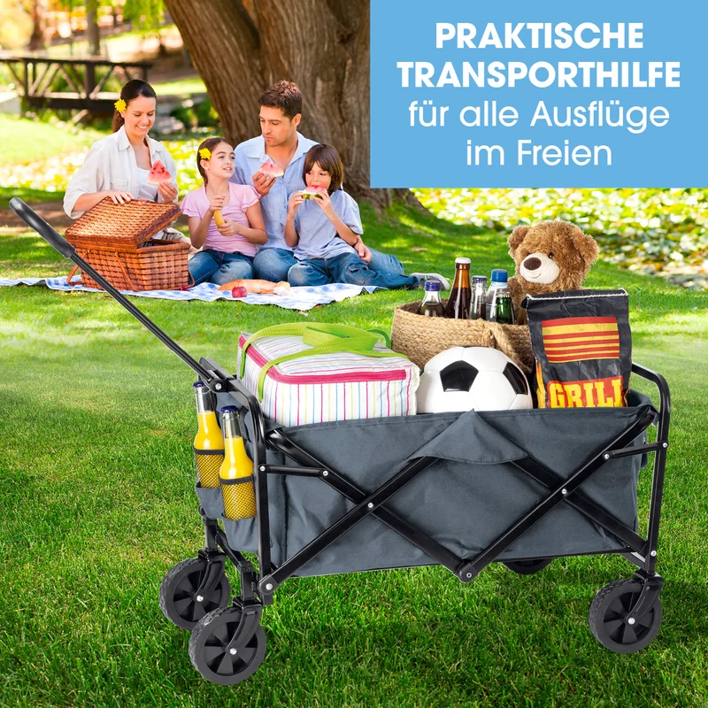 EASYmaxx Klapp-Bollerwagen, belastbar bis 80kg - Getränkehalter, 360°Vorderräder