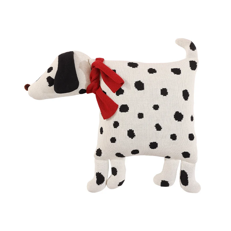Dekoratives Strick-Kuschelkissen in Hundeform mit gestepptem Körper und Schleifen-Detail Karnz