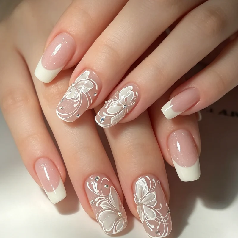 Elegante florale Acryl-Nagelkunst Karnz