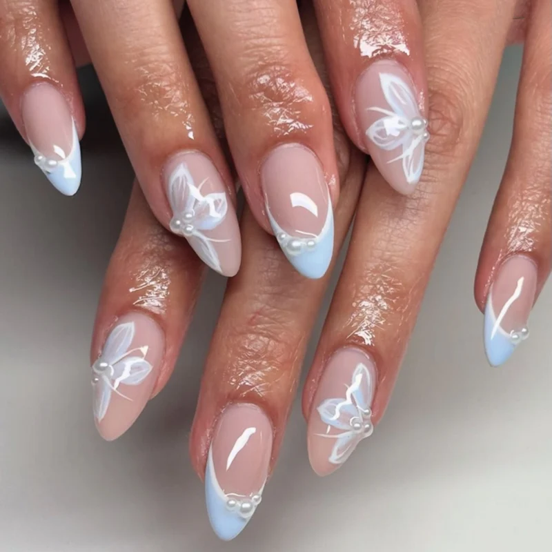 Elegantes blumenakzent Acrylic-Nageldesign Karnz
