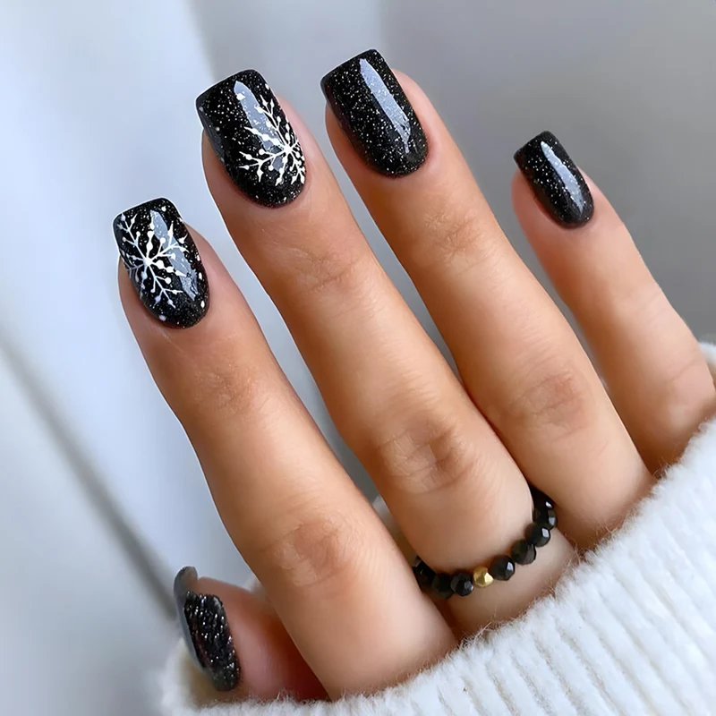 Elegante schwarze Glitzer-Nagelkunst Karnz