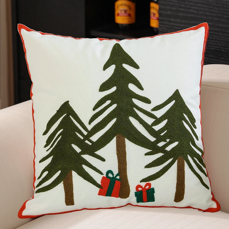 Dekorativer Kissenbezug mit festlichem Weihnachtsstern-Print und Pompon-Borte Karnz