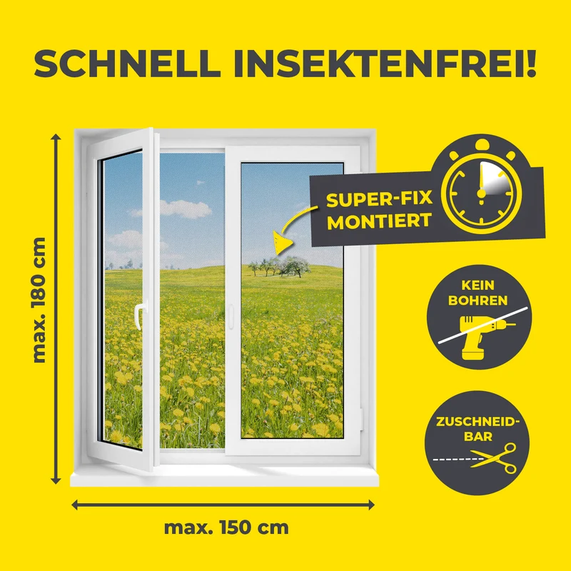 EASYmaxx Insect Protect Insektenschutzgitter mit Magnet - Fenster bis 150x180cm