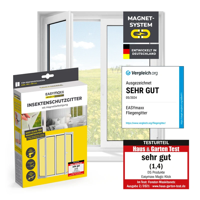 EASYmaxx Insect Protect Insektenschutzgitter mit Magnet - Fenster bis 110x130cm