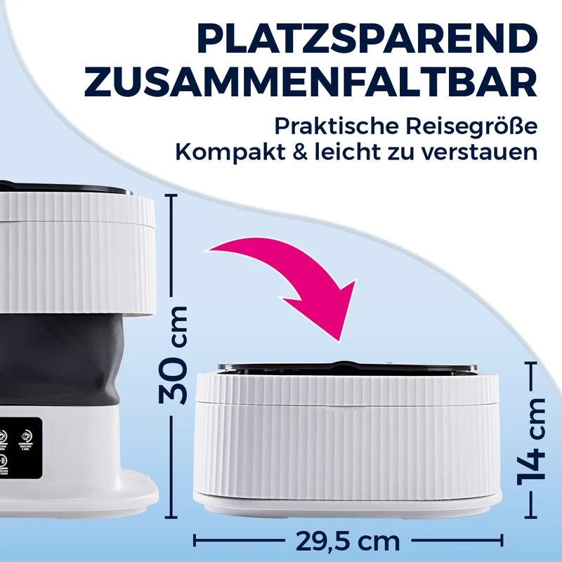 CLEANmaxx Faltbare Mini-Waschmaschine - 9 L - leise & kompakt - 2 Waschprogramme