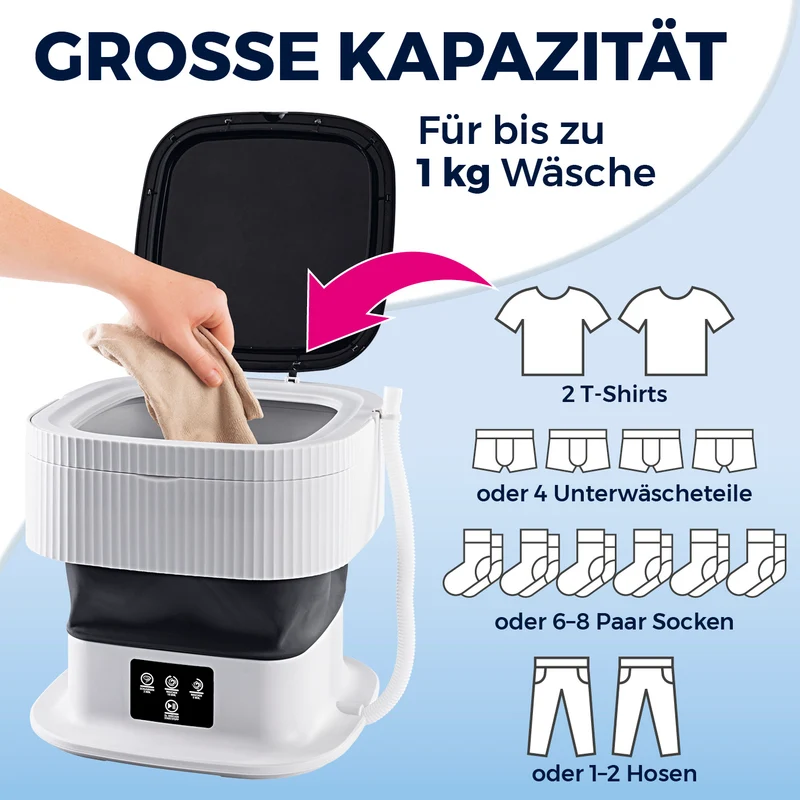 CLEANmaxx Faltbare Mini-Waschmaschine - 9 L - leise & kompakt - 2 Waschprogramme