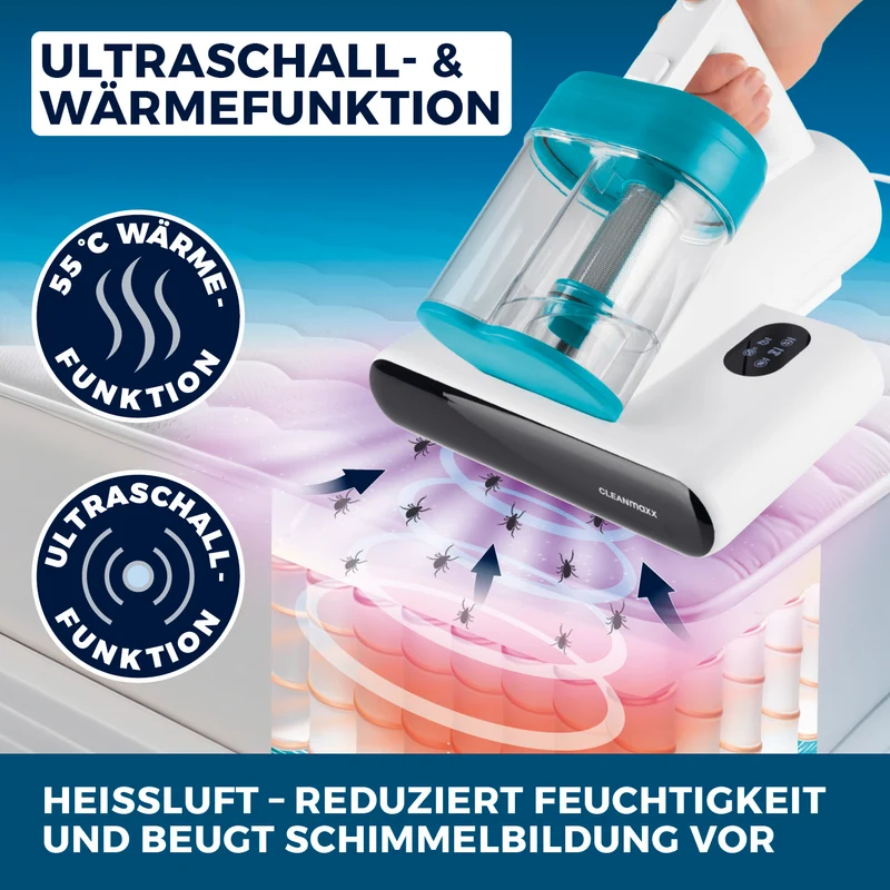CLEANmaxx Milbensauger Rotation - entfernt 99,9 % aller Milben - mit UV-C-Licht - weiß/blau