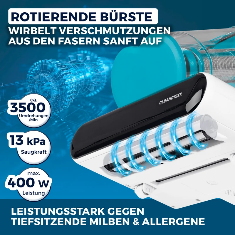 CLEANmaxx Milbensauger Rotation - entfernt 99,9 % aller Milben - mit UV-C-Licht - weiß/blau