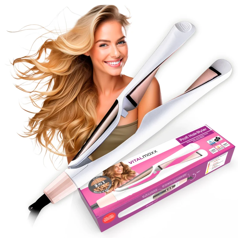 VITALmaxx Profi Hair-Styler - 3in1 Lockenstab, Glätteisen, Welleisen mit Display