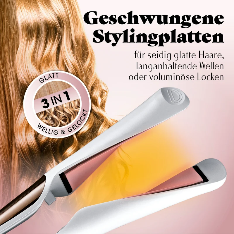 VITALmaxx Profi Hair-Styler - 3in1 Lockenstab, Glätteisen, Welleisen mit Display