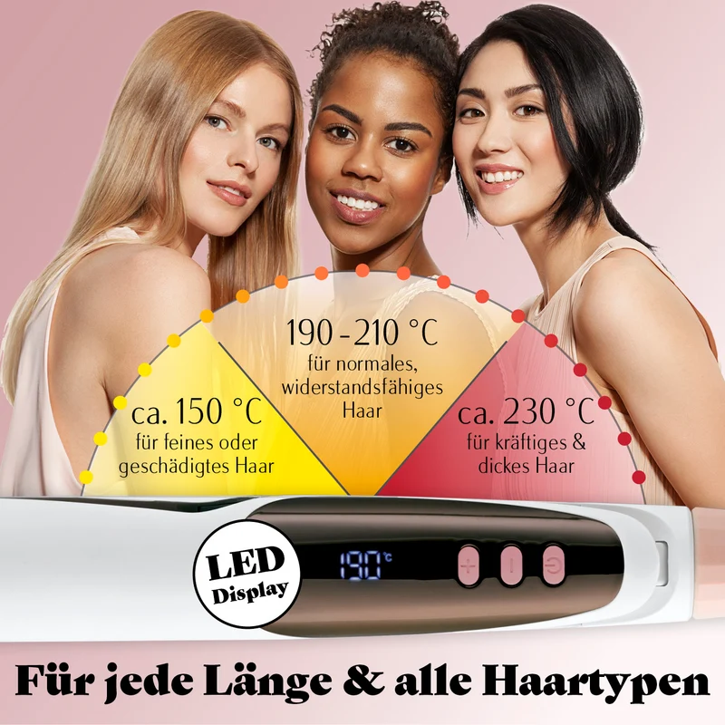 VITALmaxx Profi Hair-Styler - 3in1 Lockenstab, Glätteisen, Welleisen mit Display