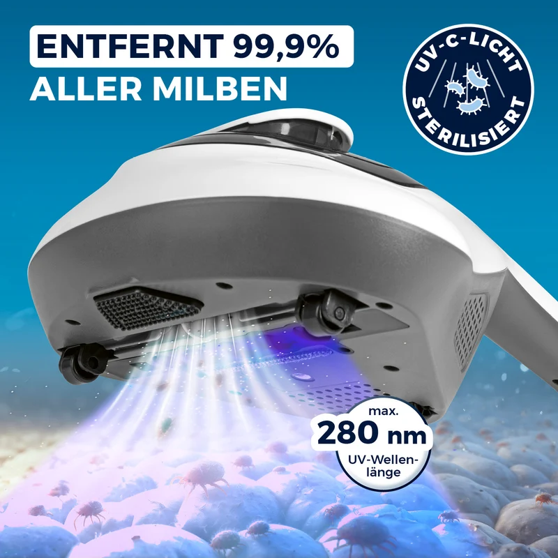 CLEANmaxx Milbensauger Vibration - entfernt 99,9 % aller Milben - mit UV-C-Licht