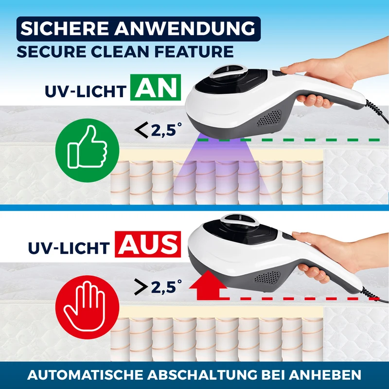 CLEANmaxx Milbensauger Vibration - entfernt 99,9 % aller Milben - mit UV-C-Licht