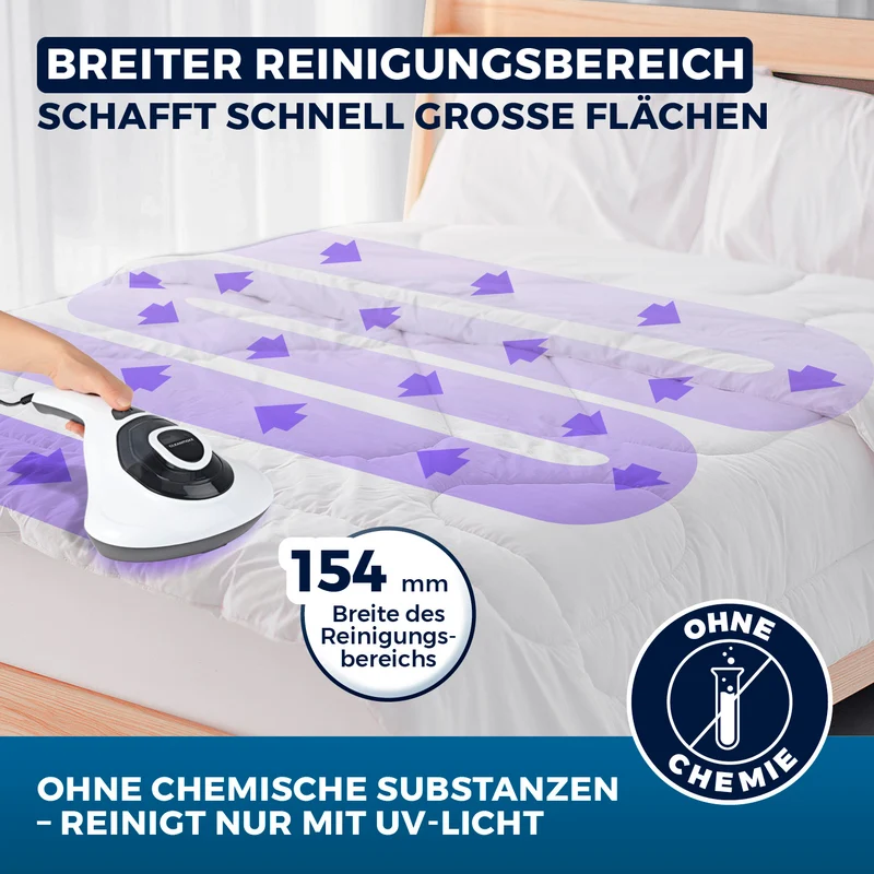 CLEANmaxx Milbensauger Vibration - entfernt 99,9 % aller Milben - mit UV-C-Licht