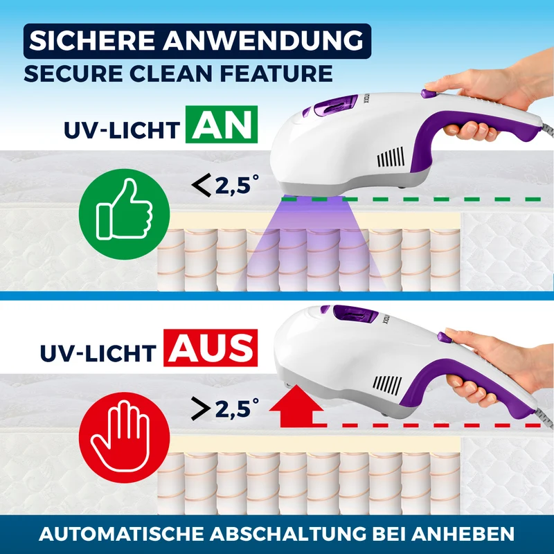 CLEANmaxx Milbensauger Vibration - entfernt 99,9 % Milben - 2 Ersatz-EPA-Filter