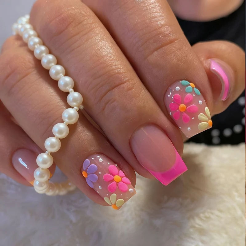 Kreatives Florales Acryl-Nageldesign Karnz