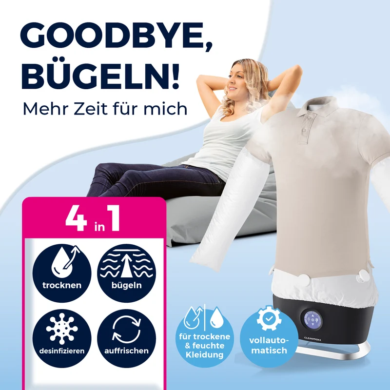 CLEANmaxx Hemdenbügler PRO STEAM - automatisch auffrischen, trocknen und bügeln - Schwarz