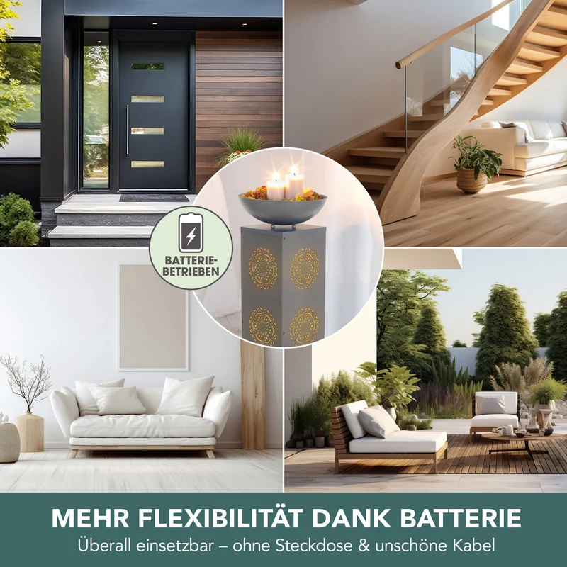 EASYmaxx LED-Dekosäule Beton-Optik mit Pflanzschale Mandala - 87 cm - Grau