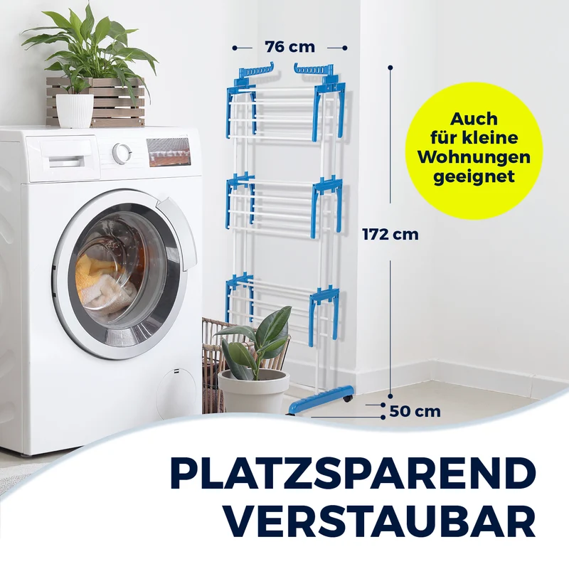 EASYmaxx Wäsche-Tower 1600 mit Rollen, 3 Etagen & 2 Seitenflügeln für 14 Bügel