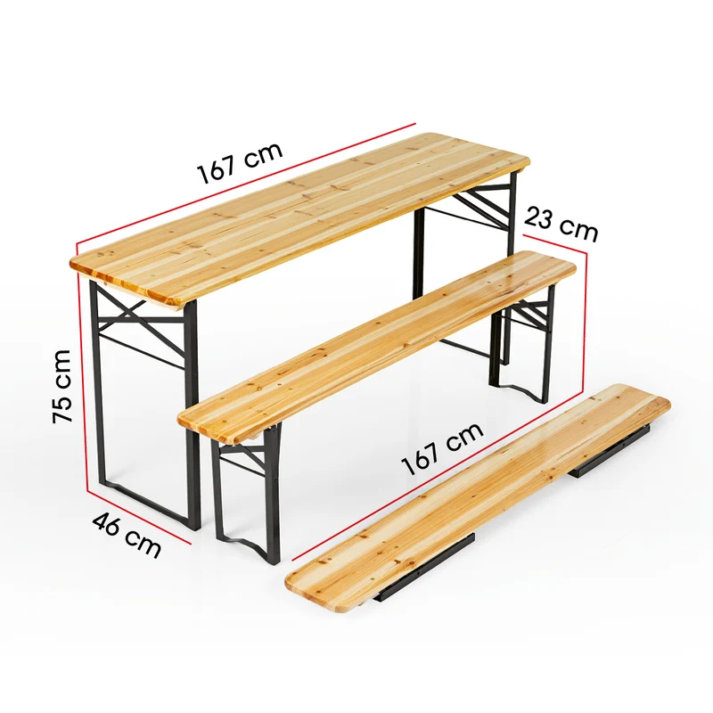 EASYmaxx Bierzeltgarnitur Set (1 Tisch mit 2 Sitzbänken) - 170 cm - holzfarben/schwarz